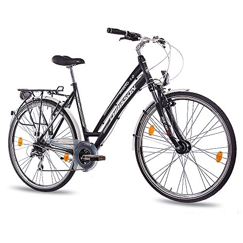 Paseo : 28 pulgadas Lujo aluminio City Bike Bicicleta de trekking mujer bicicleta CHRISSON sereto 1.0 con 24 g Shimano STVZO Negro Mate
