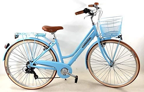 Paseo : Adriatica Bicicleta Mujer Aluminio Retro 28″ con Shifter + Cesta Anterior Cubierto / En Azul