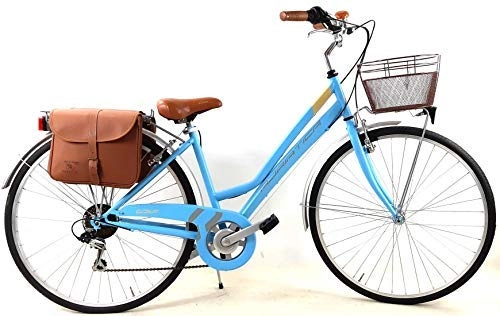 Paseo : Adriatica Bicicleta Mujer Trend ” Ruedas 28″ con Cambio Shimano 6 Velocidad+ Cesta Anterior + Bolsa Doble Trasero - en Azul