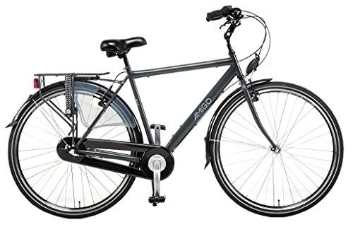 Paseo : Amigo Bright - Bicicleta de Cuidad de 28 Pulgadas para Hombres - Adecuada para Alguien a Partir de 165-170 cm - Engrenaje Shimano Nexus con 3 velocidades - con V-Brakes, iluminación y estándar - Gris