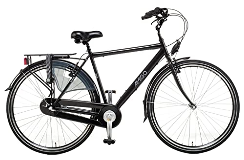 Paseo : Amigo Bright - Bicicleta de Cuidad de 28 Pulgadas para Hombres - Adecuada para Alguien a Partir de 165-170cm - Engrenaje Shimano Nexus con 3 velocidades - con V-Brakes, iluminación y estándar - Negro
