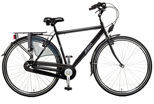 Paseo : Amigo Bright - Bicicleta de Cuidad de 28 Pulgadas para Hombres - Adecuada para Alguien a Partir de 175-185cm - Engrenaje Shimano Nexus con 3 velocidades - con V-Brakes, iluminación y estándar - Negro