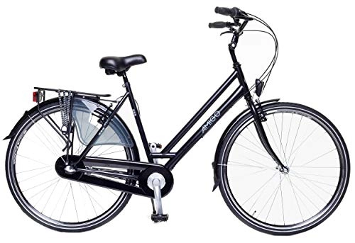 Paseo : Amigo Bright - Bicicleta de Cuidad de 28 Pulgadas para Mujeres - Adecuada para Alguien a Partir de 175-180cm - Engrenaje Shimano Nexus con 3 velocidades - con V-Brakes, iluminación y estándar - Negro