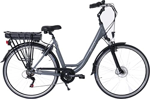 Paseo : Amigo E-Active – Bicicleta eléctrica para mujer – Bicicleta eléctrica de 28 pulgadas – Bicicleta para mujer con 7 velocidades Shimano – Adecuado a partir de 170 – 175 cm – Gris