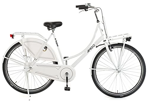 Paseo : Amigo Eclypse - Bicicleta de Ciudad de 28 Pulgadas para Mujeres - con V-Brake, Freno de Retroceso, portaequipajes Delantero, iluminación y estándar - Blanco