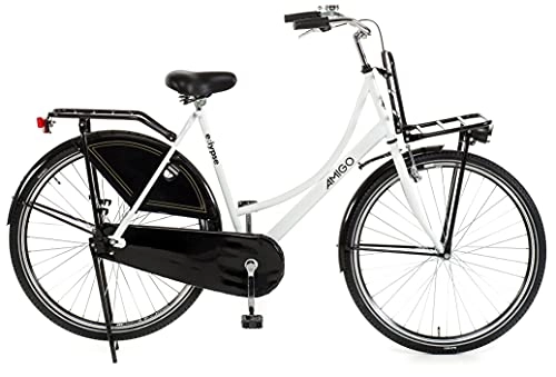 Paseo : Amigo Eclypse - Bicicleta de Ciudad de 28 Pulgadas para Mujeres - con V-Brake, Freno de Retroceso, portaequipajes Delantero, iluminación y estándar - Blanco / Negro