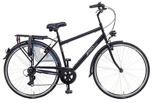 Paseo : Amigo Moves - Bicicleta de Cuidad de 28 Pulgadas para Hombres - Adecuada para Alguien a Partir de 170-175 cm - Engrenaje Shimano Nexus con 6 velocidades - con V-Brakes, iluminación y estándar - Negro