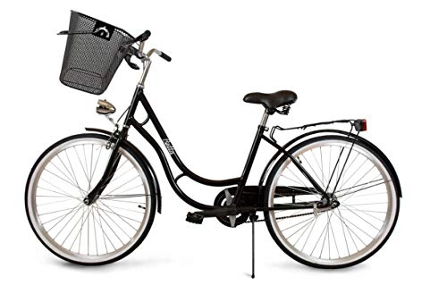 Paseo : BDW Bella Komfort - Bicicleta con soporte trasero, estilo holandés, para mujer, 1 marcha, 26 pulgadas, color negro