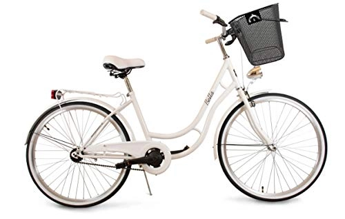 Paseo : BDW Bella Komfort - Bicicleta holandesa con soporte trasero, para mujer, 1 marcha, 26 pulgadas, color blanco