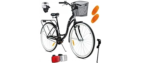 Paseo : BDW Bicicleta de ciudad y trekking para mujer, de 28 pulgadas, para ciudad, trekking, cesta de KOSTELNOS || color negro ||