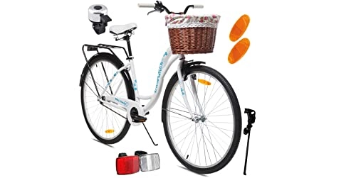 Paseo : BDW Bicicleta de trekking para mujer y niña, de 28 pulgadas, para ciudad, trekking, cesta KOSTELNOS, color blanco