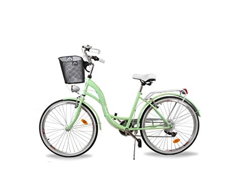 Paseo : BDW Blanca Komfort - Bicicleta holandesa con soporte trasero, 6 velocidades, color blanco, 26 pulgadas