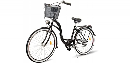 Paseo : Bicicleta BDW de 26 pulgadas, para mujer, para ciudad, trekking, 7 velocidades, cesta KOSTELNOS (negro)