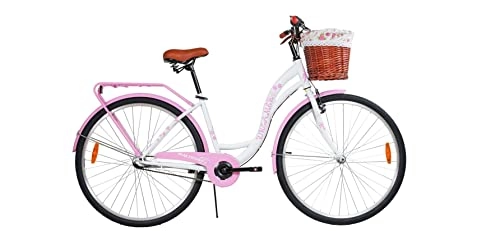 Paseo : Bicicleta BDW de 28 pulgadas, para mujer, para ciudad, trekking, 1 marcha, cesta KOSTELNOS (rosa)