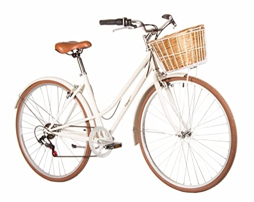 Paseo : Bicicleta Clasica bara Baja Kawaii Bicicleta híbrida Paseo 6 velocidades con Cesta Fija de Alambre y Cesta Potable de Mimbre, tamaño M 450