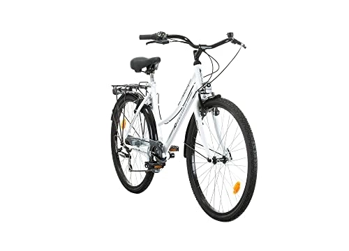 Paseo : Bicicleta de ciudad Probike de 26 pulgadas, urbana, Shimano de 6 velocidades, para mujer, hombre y niña, adecuado a partir de 155 cm – 175 cm (blanco brillante)