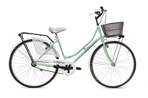 Paseo : Bicicleta de mujer de paseo Olanda medida 26 bicicleta de ciudad vintage retro con cesta verde blanco