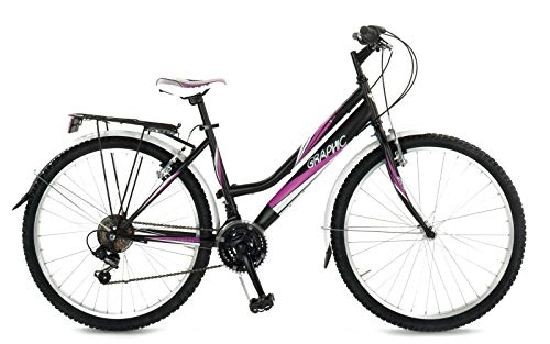Paseo : Bicicleta de mujer Velomarche Graphic 26 pulgadas Shimano 18 V Black Mat