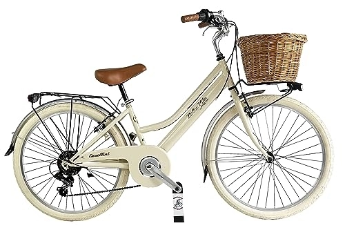 Paseo : Bicicleta de niña para niña Canellini bicicleta citybike vintage retro dulce vida via veneto retro cesta shimano (crema)