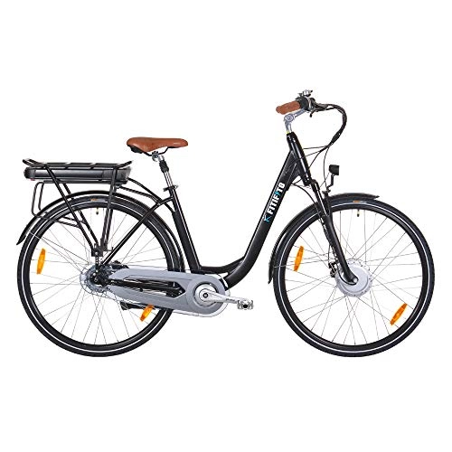 Paseo : Bicicleta eléctrica Fitifito CB28 pulgadas, pedelec, motor de 48 V, 250 W, 13 Ah, 624 Wh, batería Samsung, USB, 8 marchas, cambio de buje Shimano, color negro
