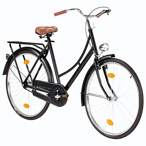 Paseo : Bicicleta Holandesa Vintaje de 28 Pulgadas para Hombres / Mujeres Adultos City Bikes Bicicleta Urbana Bicicleta de Paseo Trekking con Luz Freno Coaster, Negro Mate [EU Stock