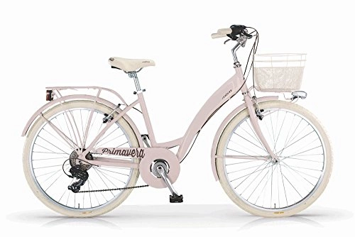 Paseo : Bicicleta MBM Primavera 2017 para mujeres, cuadro de aluminio, 6 velocidades, cesta incluida, dos tamaos y seis colores disponibles (Rosa, H46 (rodado 28"))