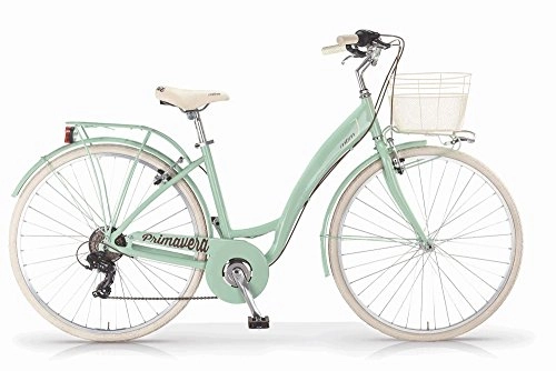 Paseo : Bicicleta MBM Primavera para mujeres, cuadro de aluminio, 6 velocidades, cesta incluida, dos tamaos y seis colores disponibles (Menta, H43 (rodado 26"))