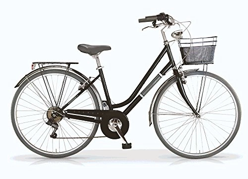 Paseo : Bicicleta MBM Silvery para mujeres, cuadro de acero, 28", 6 velocidades, tamao 46, cesta incluida, cinco colores disponibles (Negro, H46)