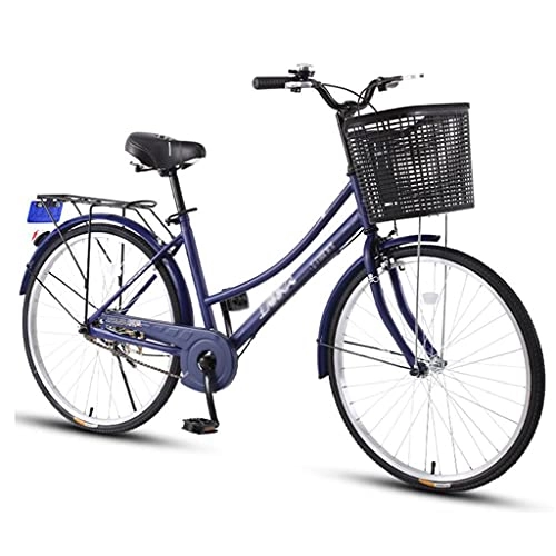 Paseo : Bicicletas De Crucero Completas, Bicicleta De Playa De 26 Pulgadas Para Mujeres - Bicicleta Clásica De Bicicleta Retro Con Cestas Y Bastidores Traseros, Cómoda Bicicleta De C(Size:24inch, Color:azul)