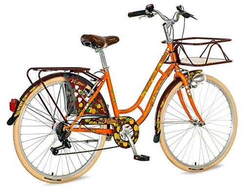 Paseo : breluxx® 26 Aduanas Damenfahrrad Venera Fashion Apricot Citybike Cesta + luz Retro Damenrad, 6 Marchas Shimano, Blanco neumáticos