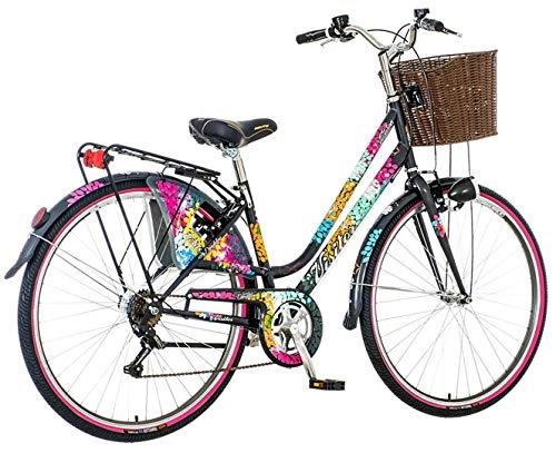 Paseo : breluxx Bicicleta de Ciudad para Mujer, 28 Pulgadas, diseo de Diente de len, con Cesta y luz, Estilo Retro, 6 velocidades Shimano