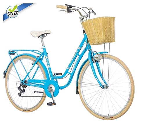 Paseo : breluxx Venera Fashion Karma 2019 - Bicicleta de Ciudad para Mujer (28", con Cesta y luz, 6 Marchas), Color Azul