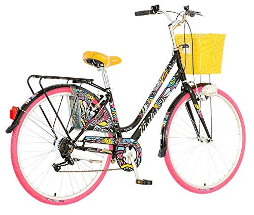Paseo : breluxx Venera Fashion Paradise - Bicicleta de Ciudad con Cesta y luz, 28 Pulgadas, para Mujer, Estilo Retro, 6 Marchas, Color Rosa
