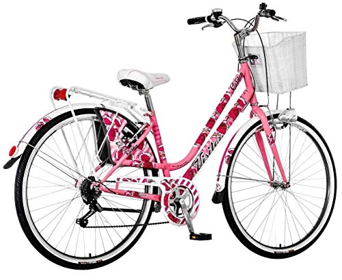 Paseo : breluxx Venera Fashion Secret Garden - Bicicleta de Ciudad con Cesta y luz, 28 Pulgadas, para Mujer, Retro, 6 velocidades Shimano