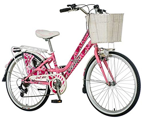 Paseo : breluxx Venera Fashion Secret Garden - Bicicleta de ciudad para mujer (24 pulgadas, con cesta y luz, 6 marchas)