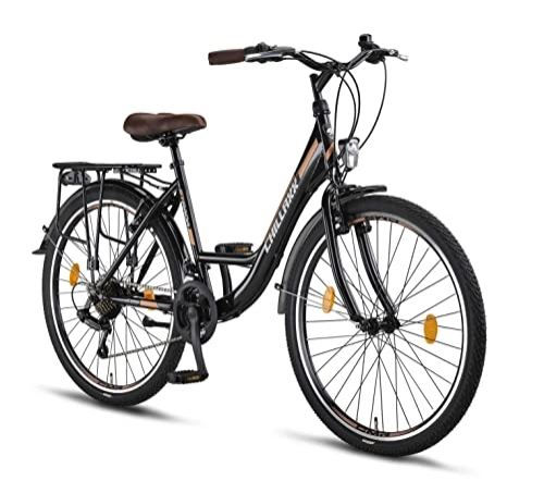 Paseo : Chillaxx Bike Strada Premium City Bike en 26 y 28 pulgadas – Bicicleta para niñas, niños, hombres y mujeres – 21 velocidades – Bicicleta holandesa (26 pulgadas, freno en V negro y marrón)