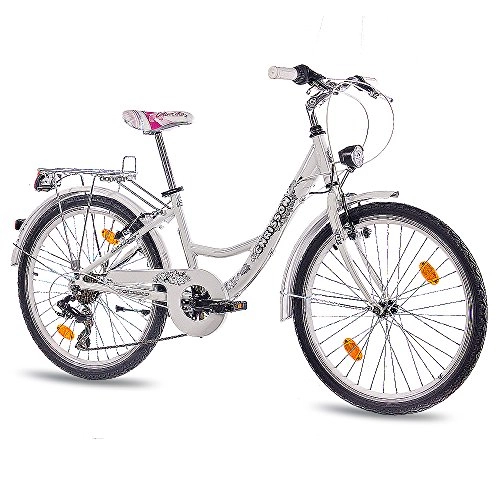 Paseo : CHRISSON '24pulgadas aluminio City Bike juvenil Cilindro de chica bicicleta relaxia con 7velocidades Shimano STVZO Blanco