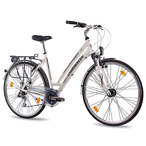 Paseo : CHRISSON '28 pulgadas Lujo aluminio City Bike Bicicleta de trekking mujer bicicleta sereto 1.0 con 24 g Shimano STVZO Blanco Mate