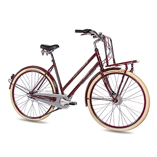 Paseo : CHRISSON '28 Pulgadas Vintage City Cilindro de Rueda de Bicicleta, vintiago con 3 G Nexus Color Rojo 56 cm de 71, 1 cm (28 Pulgadas)