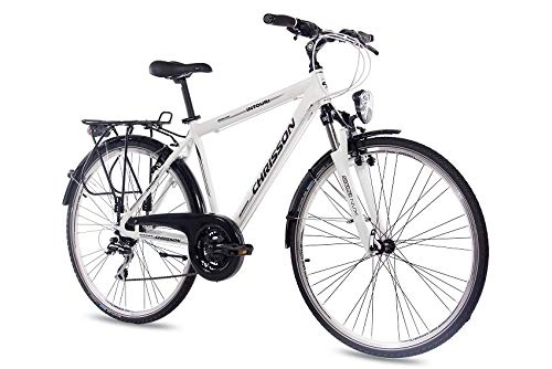 Paseo : CHRISSON '28pulgadas Lujo aluminio City Bike Bicicleta de trekking hombre bicicleta intouri Gent con 24g Shimano Blanco Mate