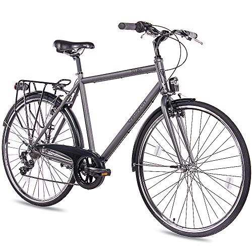 Paseo : CHRISSON City One - Bicicleta de ciudad para hombre (28 pulgadas, 56 cm), color gris antracita mate con 7 marchas Shimano Tourney