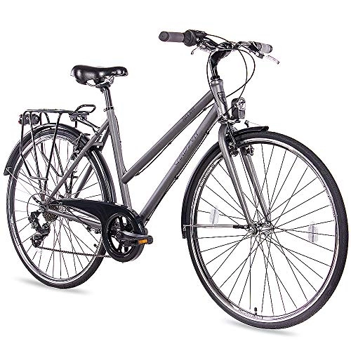 Paseo : CHRISSON City One - Bicicleta de ciudad para mujer (28 pulgadas, 50 cm), color antracita mate
