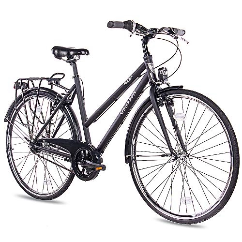 Paseo : CHRISSON City One - Bicicleta de ciudad para mujer (28 pulgadas, 53 cm), color negro mate