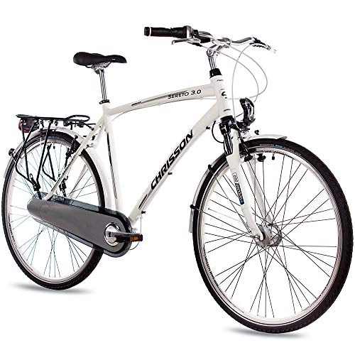 Paseo : CHRISSON Sereto 3.0 - Bicicleta de Ciudad para Hombre (28", 7 Marchas, Cambio Shimano Nexus, Freno de contrapedal y Dinamo de buje, con Horquilla Suntour), Color Blanco