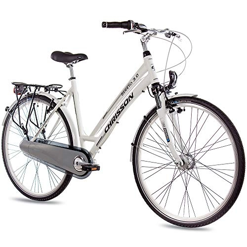 Paseo : CHRISSON Sereto 3.0 - Bicicleta de ciudad para mujer (28", 7 marchas, cambio Shimano Nexus, freno de contrapedal y dinamo de buje, con horquilla Suntour), color blanco
