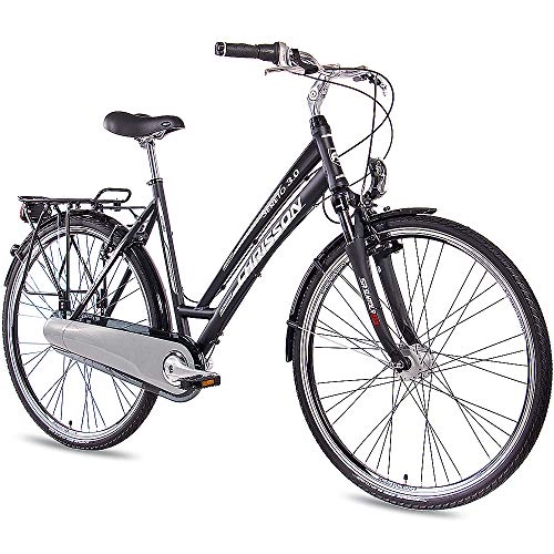 Paseo : Chrisson Sereto 3.0 - Bicicleta de ciudad para mujer (28", cambio Shimano Nexus de 7 velocidades, freno de contrapedal y dinamo de buje, con horquilla Suntour), color negro