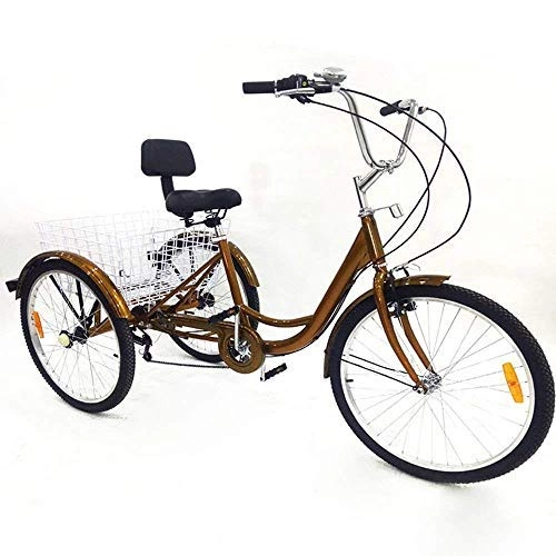 Paseo : DiLiBee 24 pulgadas 6 velocidades 3 ruedas adulto triciclo ajustable adulto bicicleta con cesta blanca para deportes al aire libre compras para padres y amigos (dorado)