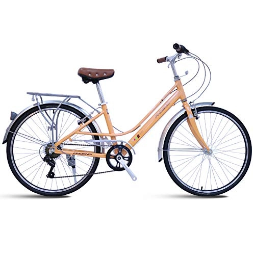 Paseo : FXMJ Bicicletas Comfort Cruiser, Bicicleta Unisex 26 Pulgadas 7 velocidades Bicicleta portátil Moda Hermosa Ciudad Bicicleta con Marcos de Aluminio, Naranja