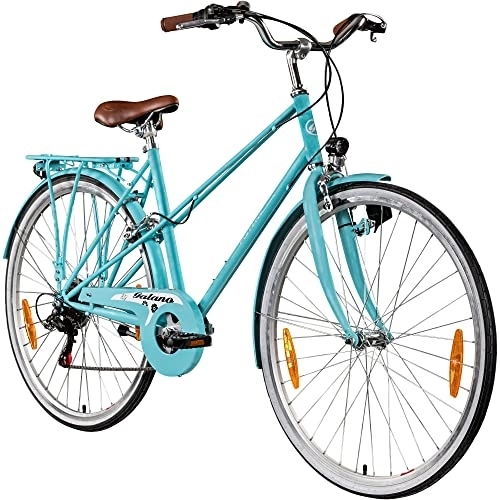 Paseo : Galano Florenz - Bicicleta de mujer retro de 28 pulgadas para mujer a partir de 155 cm, vintage, confort, con luz, 6 marchas, 700 c (48 cm, azul cielo)