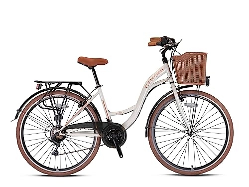 Paseo : Geroni Sirio - Bicicleta de ciudad para mujer, 24", 26", 28", 21 marchas, desviador Shimano de 21 marchas, con cesta y homologado Stvzo / / Altura del cuadro de 48 cm